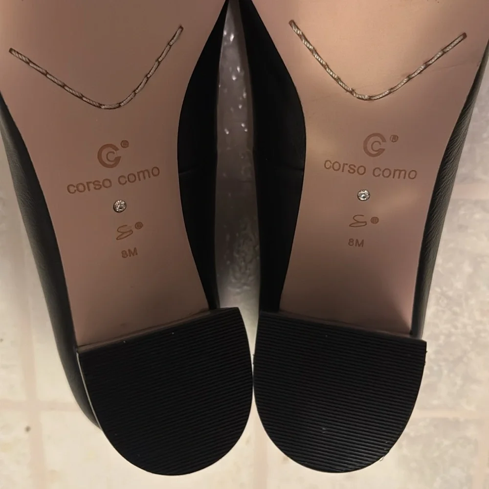 Women’s Corso Como Regina Black Leather Pump w/ Pointy Toe and Block Heel Sz 8 - Picture 5 of 6